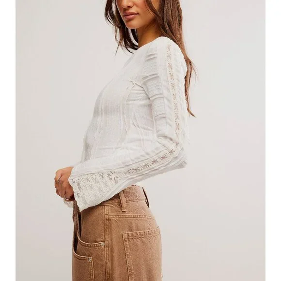 NWT FREE PEOPLE Rocky Long Sleeve / White SZ: XL - Picture 3 of 9